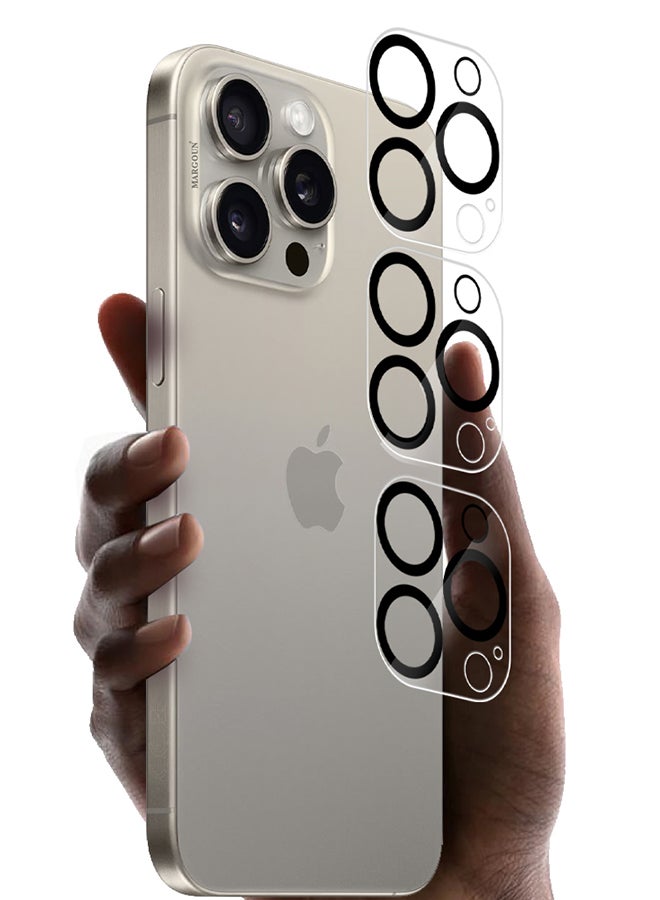 MARGOUN 3 Packs For iPhone 15 Pro Max 3D Camera Lens Protector Tempered Glass 9H Hardness Ultra HD Anti-Scratch Easy To Install Case Friendly Full Coverage Guard Clear - Image 2