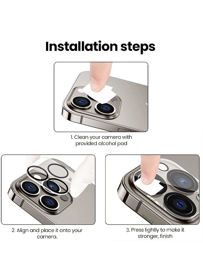 MARGOUN 3 Packs For iPhone 15 Pro Max 3D Camera Lens Protector Tempered Glass 9H Hardness Ultra HD Anti-Scratch Easy To Install Case Friendly Full Coverage Guard Clear - Image 4