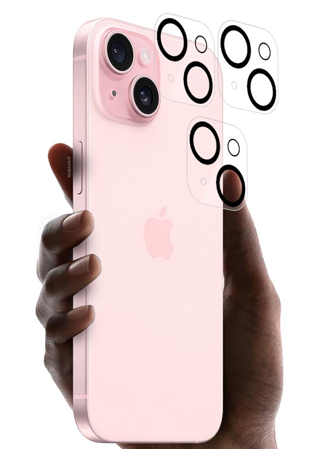 MARGOUN 3 Packs For iPhone 15 3D Camera Lens Protector Tempered Glass 9H Hardness Ultra HD Anti-Scratch Easy To Install Friendly Full Coverage Guard Clear  - Image 2