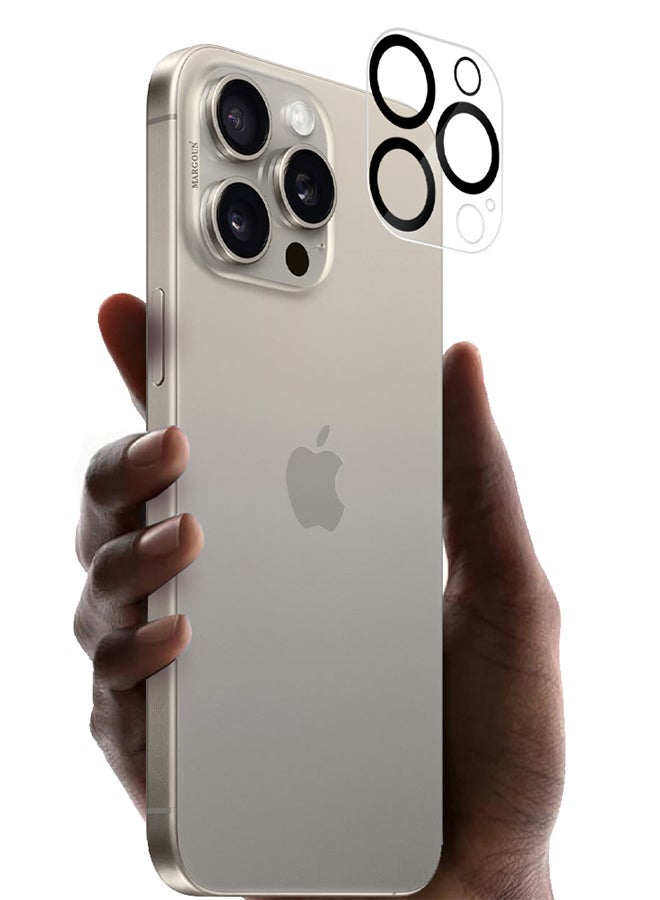 MARGOUN - iPhone 15 Pro 3D Camera Lens Protector Tempered Glass 9H Hardness Ultra HD Anti-Scratch Easy To Install Case Friendly Full Coverage Guard Clear - Image 1