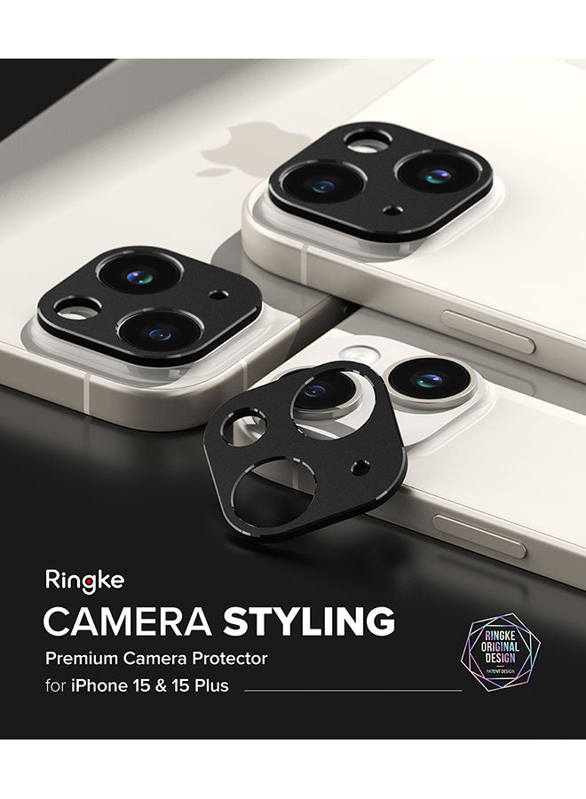 Ringke Pack Of 2 Camera Styling Compatible With iPhone 15 Plus / 15 Camera Lens Protector Aluminium Frame Tough Protective Cover Sticker Black - Image 3