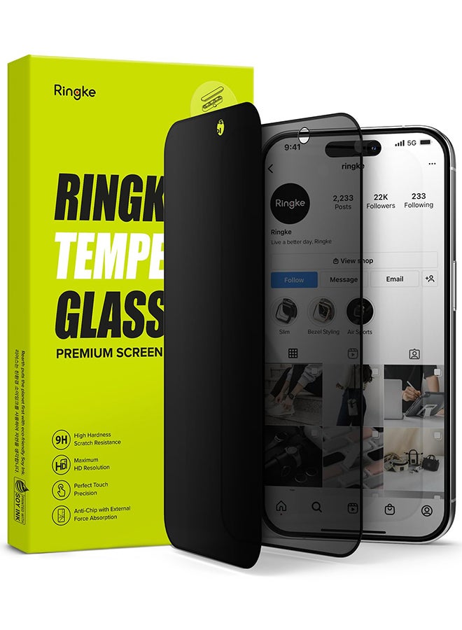Ringke Privacy Glass Anti-Spy Compatible With iPhone 15 Pro Max Screen Protector Full-Coverage Tempered Guard With Installation Jig Clear - Image 1