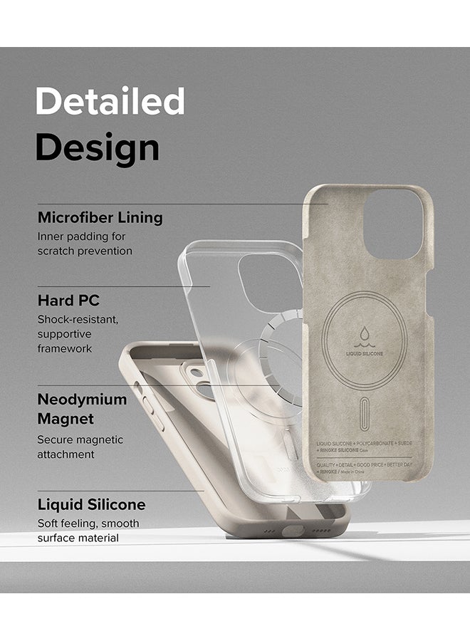 Ringke Silicone Magnetic Compatible With iPhone 15 Plus Case Powerful Magnet Long Lasting Silky Feel Anti-Fingerprint Back Cover - Stone Beige - Image 3