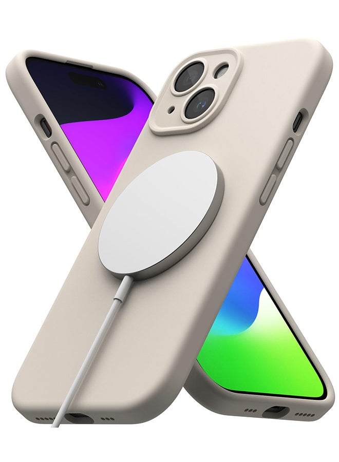 Ringke Silicone Magnetic Compatible With iPhone 15 Plus Case Powerful Magnet Long Lasting Silky Feel Anti-Fingerprint Back Cover - Stone Beige - Image 1