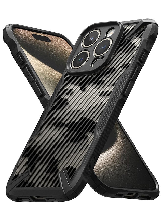 Ringke Hard Fusion-X Ergonomic Transparent Shock Absorption TPU Bumper Cover For iPhone 15 Pro Black - Image 1