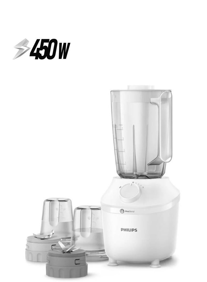 فيليبس خلاط بوعاء بلاستيكي - سرعة واحدة + نبض، يأتي مع مطحنة + مفرمة، 1.9 L 450 W HR2041/30 - Image 1