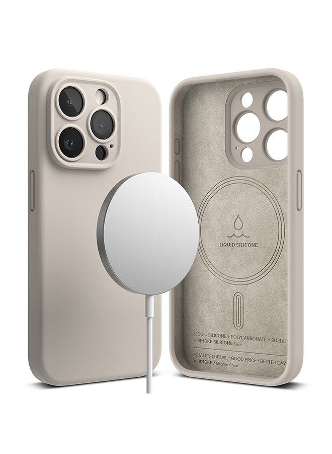 Ringke Silicone Magnetic Compatible With iPhone 15 Pro Case Powerful Magnet Long Lasting Silky Feel Anti-Fingerprint Back Cover - Beige - Image 1