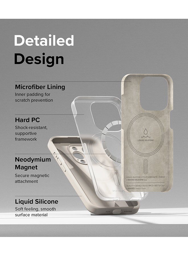 Ringke Silicone Magnetic Compatible With iPhone 15 Pro Case Powerful Magnet Long Lasting Silky Feel Anti-Fingerprint Back Cover - Beige - Image 5