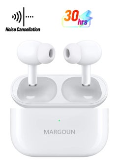 Wireless Bluetooth Headphones In Ear Light-Weight Headphones Built-In Microphone With Touch Control Noise Cancelling Charging Case White