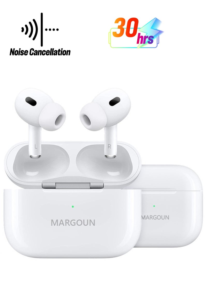 MARGOUN Pro 2 Wireless Earbuds Active Noise Cancelling Headphones Wireless Bluetooth 5.2 With Microphone Charging Case 30H Playtime In-Ear Hi-Fi Stereo Waterproof Headsets White  - Image 1