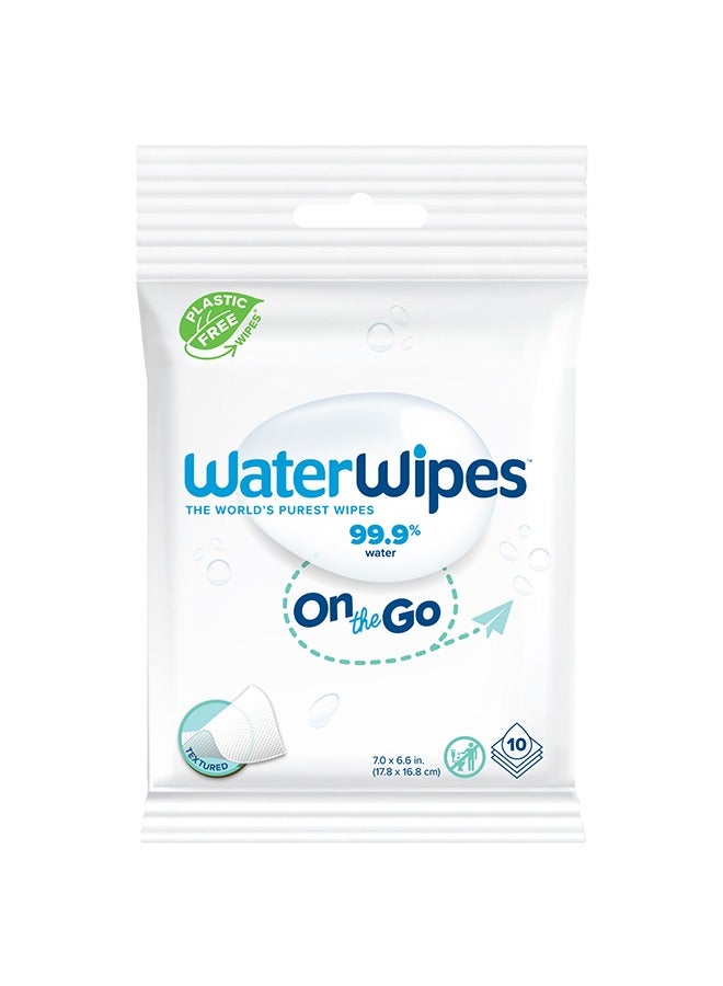 WaterWipes Plastic Free On the Go Wipes, 99.9% Water, Unscented, Gentle on Skin, 10 Count  - Image 1