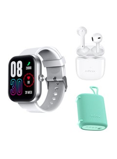 Infinix 3 in 1 Bundle ( XE22 Bluetooth Headset White + Smart Watch XW1 Silver + Portable Speaker XS01 Green )