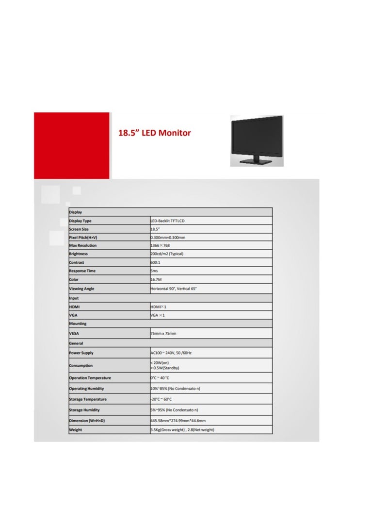 HIKVISION - Hikvision DS-D5019QE-B 19-inch LED-backlit monitor, suitable for all uses, computer and PlayStation, with two VGA and HDMI inputs, Full HD 1366 x 768 resolution black - Image 1