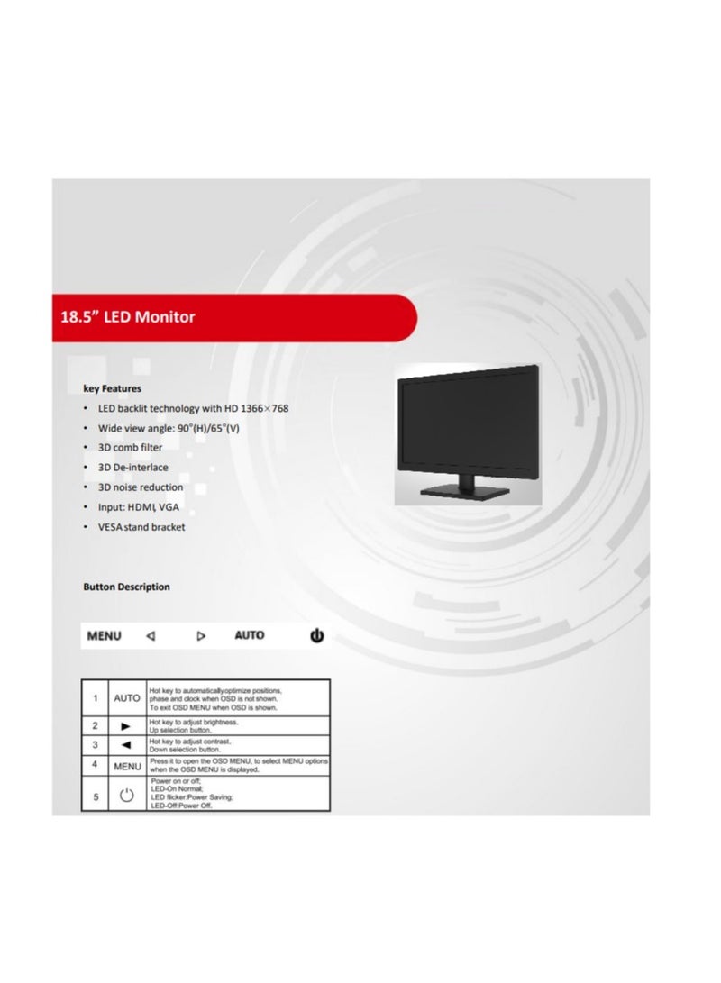 HIKVISION - Hikvision DS-D5019QE-B 19-inch LED-backlit monitor, suitable for all uses, computer and PlayStation, with two VGA and HDMI inputs, Full HD 1366 x 768 resolution black - Image 1