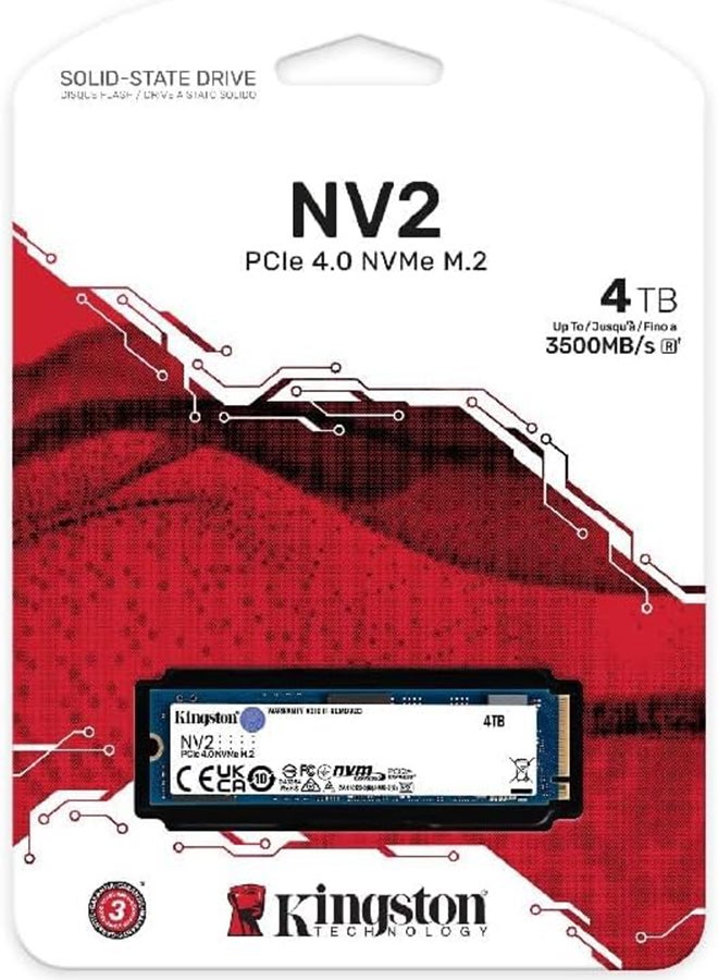 Kingston - NV2 4TB M.2 2280 NVMe Internal SSD, Up to 3500MB/s Read / 2800MB/s Write Speed, Gen 4x4 NVMe PCIe Performance, 2.17G Vibration Operating | SNV2S/4000G 4 TB - Image 1