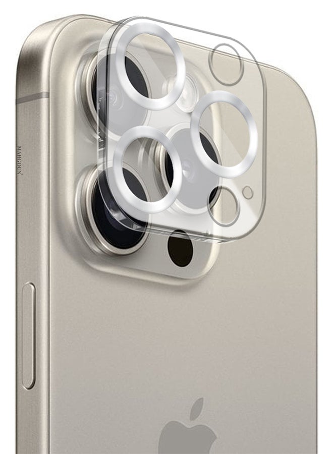 MARGOUN - iPhone 15 Pro Camera Lens Protector Tempered Glass 9H Hardness Ultra HD Anti-Scratch Easy To Install Case Friendly Full Coverage Guard Silver - Image 1