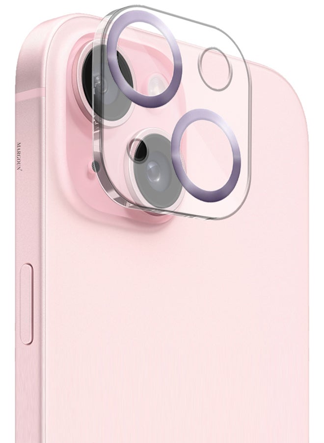 MARGOUN - iPhone 15 Plus Camera Lens Protector Tempered Glass 9H Hardness Ultra HD Anti-Scratch Easy To Install Case Friendly Full Coverage Guard Light Purple - Image 1