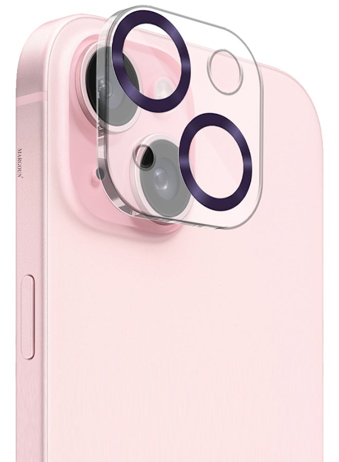 MARGOUN - iPhone 15 Plus Camera Lens Protector Tempered Glass 9H Hardness Ultra HD Anti-Scratch Easy To Install Case Friendly Full Coverage Guard Purple - Image 1
