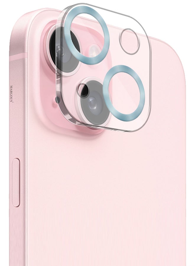 MARGOUN iPhone 15 Plus Camera Lens Protector Tempered Glass 9H Hardness Ultra HD Anti-Scratch Easy To Install Case Friendly Full Coverage Guard Seria Blue - Image 1