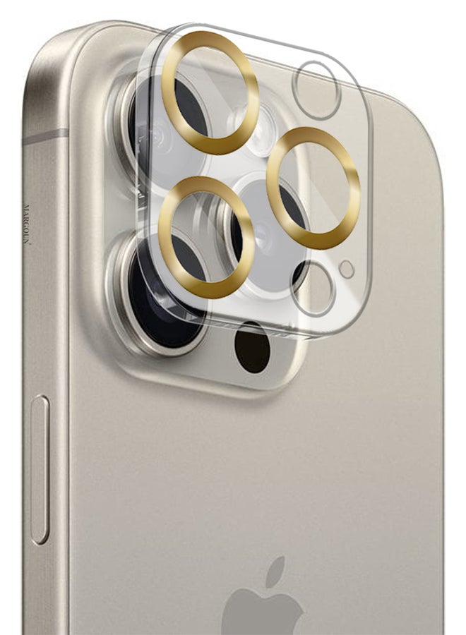 MARGOUN iPhone 15 Pro Max Camera Lens Protector Tempered Glass 9H Hardness Ultra HD Anti-Scratch Easy To Install Case Friendly Full Coverage Guard Gold - Image 1