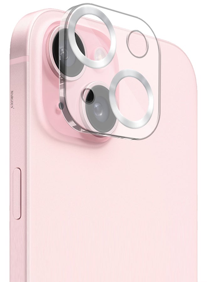 MARGOUN - iPhone 15 Camera Lens Protector Tempered Glass 9H Hardness Ultra HD Anti-Scratch Easy To Install Case Friendly Full Coverage Guard Silver - Image 1