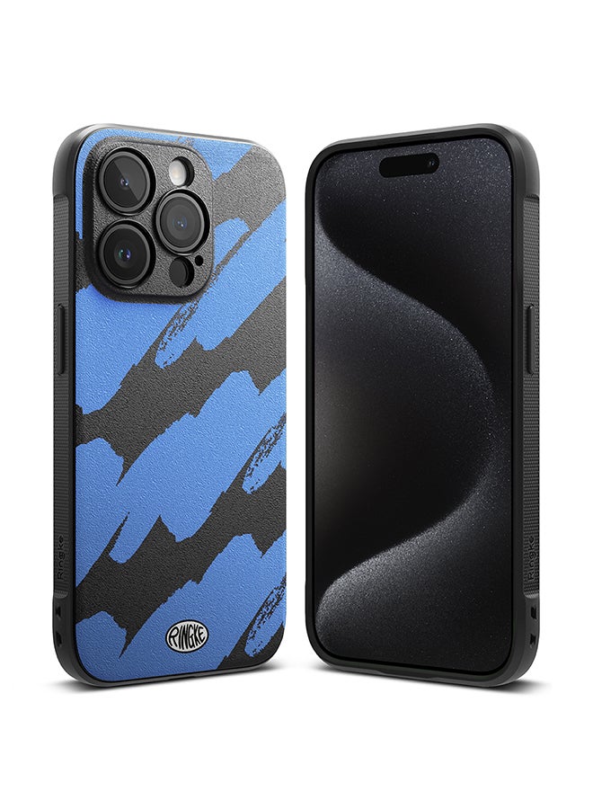 Ringke Onyx Case Compatible With iPhone 15 Pro, Enhanced Grip Tough Flexible Shockproof Rugged TPU Bumper Drop Protection Phone Cover - Blue Brush - Image 1