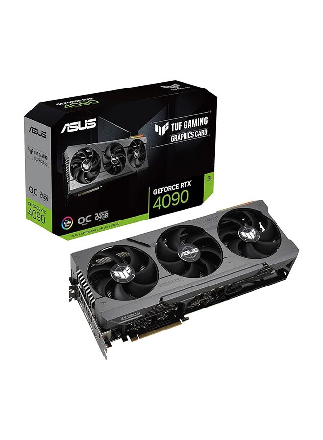 TUF-RTX-4090-O24G-GAMING OC Edition Graphic Card, 24GB GDDR6X 384-bit Memory, 2565 MH Boost Clock, 16384 Cuda Cores, 21 Gbps, 3.65 Slot, PCI 4.0, OpenGL4.6 | 90YV0IE0-M0NA00 Black