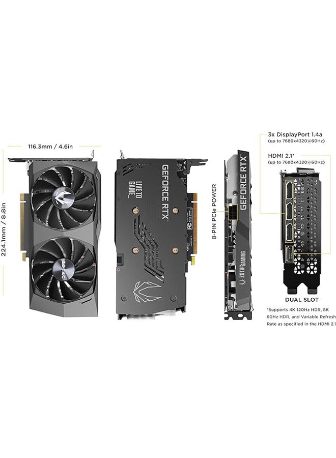 زوتاك بطاقة رسومات الألعاب GeForce RTX™ 3050 Twin Edge 8 جيجابايت GDDR6 128 بت 14 جيجابت في الثانية PCIE 4.0، تبريد متقدم IceStorm 2.0، إيقاف مروحة التجميد، تحكم نشط في المروحة، ZT-A30500E-10M  - Image 2