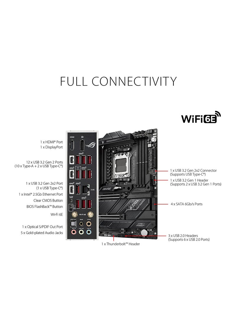ROG STRIX X670E-E GAMING WIFI ATX Motherboard, AMD X670 Chipset, AM5 Socket, Intel 2.5 Gb Ethernet, 4xDual Channel DDR5-6400, 128GB Max Memory, 4xSATA 6Gb/s, PCIe 5.0, HDMI/DP | 90MB1BR0-M0EAY0 Black