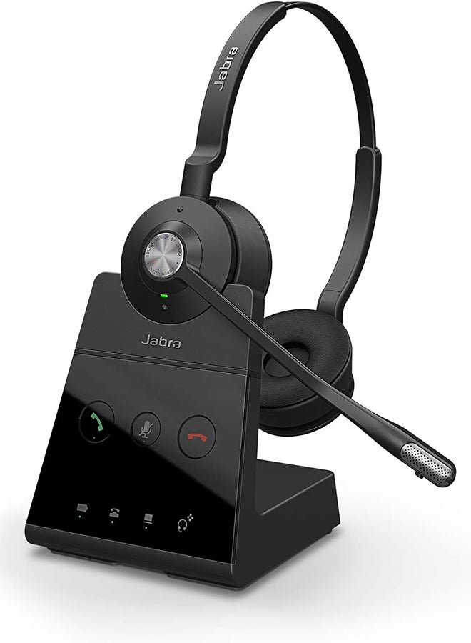 Jabra - Engage 75 On-Ear DECT Stereo Headset - Skype For Business Certified Wireless Headphones with Advanced Noise Cancellation for Deskphones and Softphones – UK Version Black - Image 1