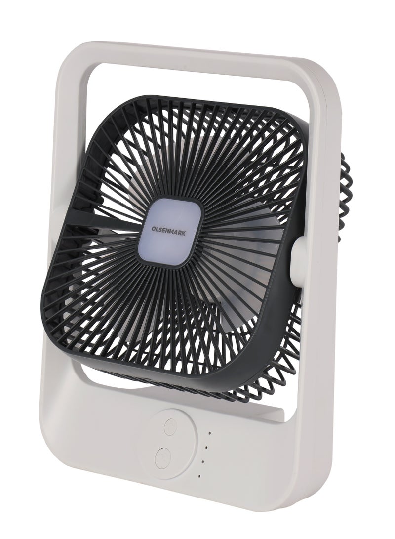 Olsenmark - 8" Rechargeable Table Fan, Working Time up to 9 Hours, 3 Speed Controls, High Performance Battery for High Speed Wind, 2 Years Warranty OMF1851 White & Black - Image 1