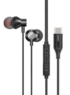 PROMATE Earphones With USB-C Connector, Ergonomic In-Ear USB-C HD Wired Earbuds With Microphone, Call Function, Anti-Tangle Wire And In-Line Volume Control For iPhone 15, iPad Air, Galaxy S23, Silken-C Black  - Image 1