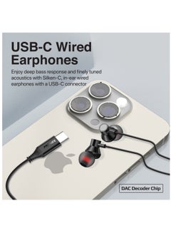 PROMATE Earphones With USB-C Connector, Ergonomic In-Ear USB-C HD Wired Earbuds With Microphone, Call Function, Anti-Tangle Wire And In-Line Volume Control For iPhone 15, iPad Air, Galaxy S23, Silken-C Black  - Image 2