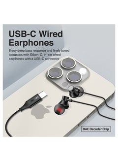PROMATE Earphones With USB-C Connector, Ergonomic In-Ear USB-C HD Wired Earbuds With Microphone, Call Function, Anti-Tangle Wire And In-Line Volume Control For iPhone 15, iPad Air, Galaxy S23, Silken-C Black  - Image 3