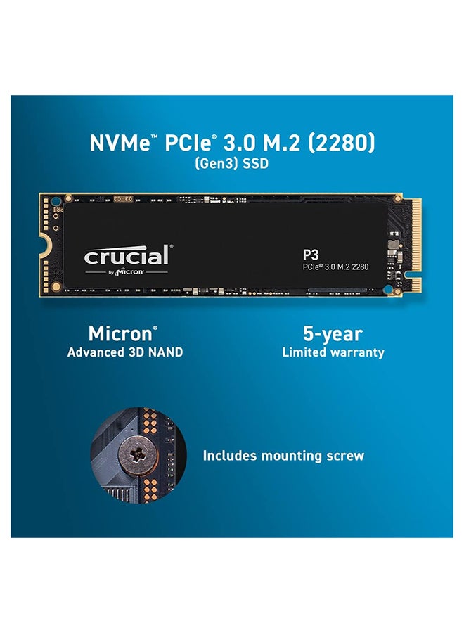 crucial - P3 4TB PCIe Internal SSD, M.2 2280 Form Factor, 3500 MB/s Sequential Read, 3000 MB/s Sequential Write, 800 Terabytes Endurance, NVMe Interface, CT4000P3SSD8 4 TB - Image 1