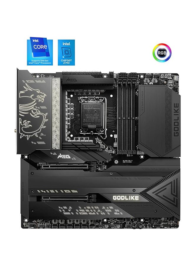 MSI - MEG Z790 GODLIKE Motherboard E-ATX - Supports Intel Core 12/13th Gen Processors, LGA 1700, DDR5 Boost (7800+MHz/OC), 2 x PCIe 5.0 x16, 1 x M.2 Gen5, 5 x M.2 Gen4, 2.5Gbps LAN, Wi-Fi 6E Black - Image 1