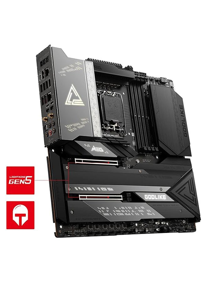 MSI - MEG Z790 GODLIKE Motherboard E-ATX - Supports Intel Core 12/13th Gen Processors, LGA 1700, DDR5 Boost (7800+MHz/OC), 2 x PCIe 5.0 x16, 1 x M.2 Gen5, 5 x M.2 Gen4, 2.5Gbps LAN, Wi-Fi 6E Black - Image 1