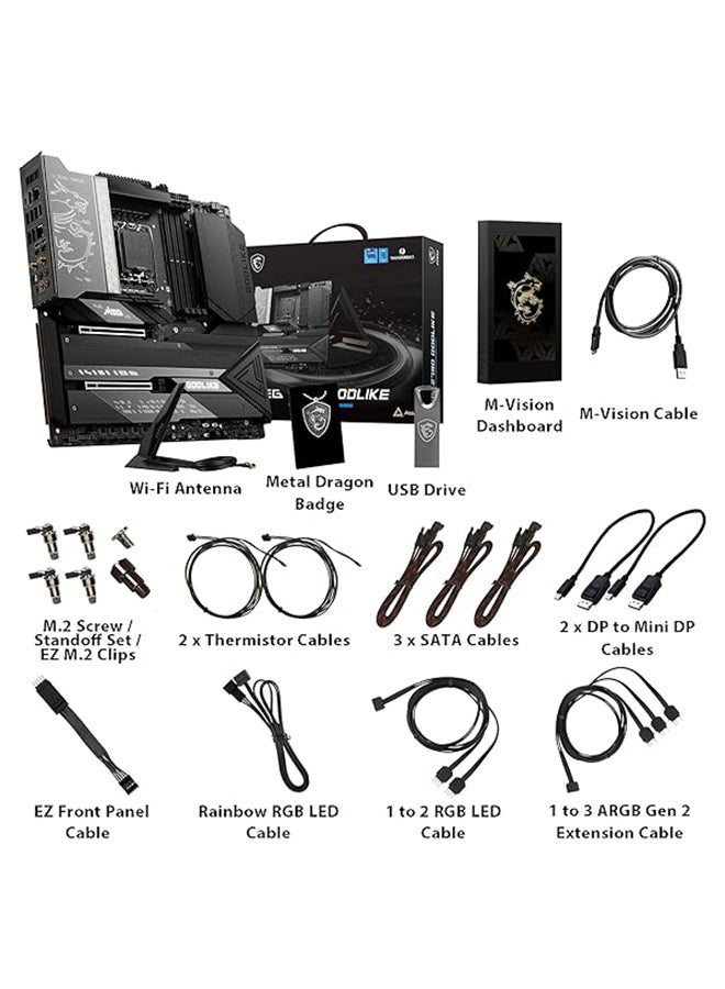 MSI - MEG Z790 GODLIKE Motherboard E-ATX - Supports Intel Core 12/13th Gen Processors, LGA 1700, DDR5 Boost (7800+MHz/OC), 2 x PCIe 5.0 x16, 1 x M.2 Gen5, 5 x M.2 Gen4, 2.5Gbps LAN, Wi-Fi 6E Black - Image 1