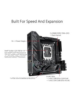 ASUS ROG STRIX Z790-I GAMING Wi-Fi Motherboard – Intel LGA1700 Socket, Compatible with 12th/13th/14th Gen Intel Core Processors, Intel Z790 Chipset, Supports DDR5 Memory Up to 96GB (7600MHz OC), PCIe 5.0 x16 Slot, 2.5Gb Ethernet, Wi-Fi 6E, Thunderbolt 4, USB 3.2 Gen 2x2, HDMI 2.1, Aura Sync RGB, Mini-ITX Form Factor, Includes ROG FPS-II Card and Cooling Solutions | 90MB1CM0-M0EAY0 Black  - Image 2