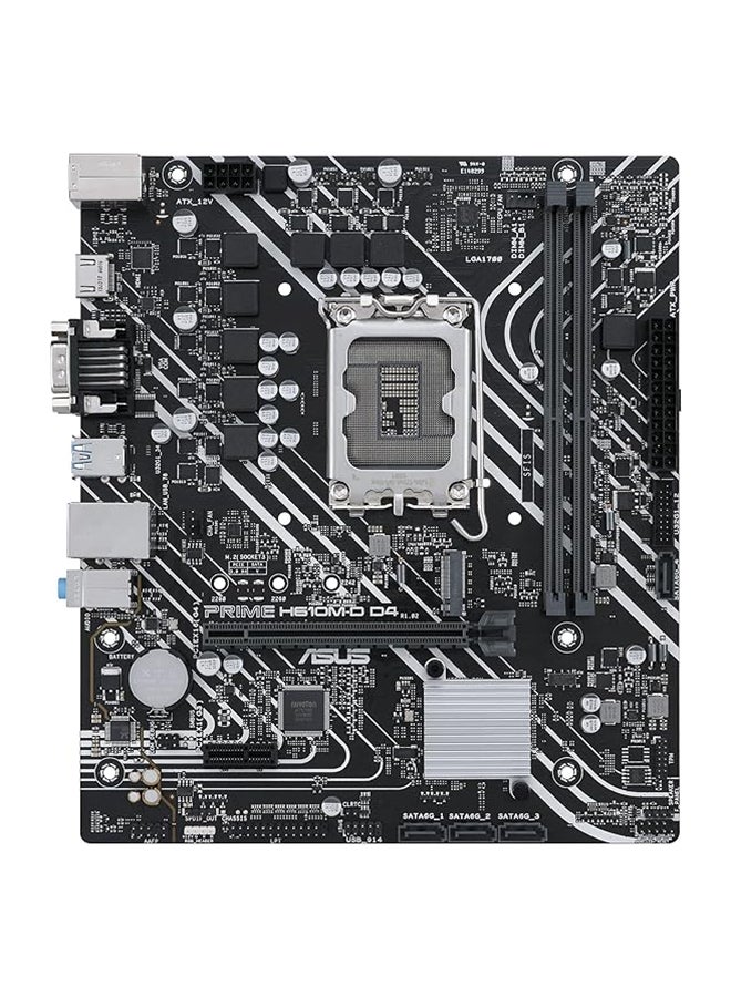 ASUS - Prime H610M-D D4 Mic ATX Motherboard, LGA 1700 Socket, DDR4 Support, PCIe 4.0, M.2 Slot, 1Gb Ethernet, HDMI, D-Sub, USB 3.2 Gen, SATA 6 Gbps, COM Port, LPT / RGB Header | 90MB1A00-M0EAY0 Black - Image 1