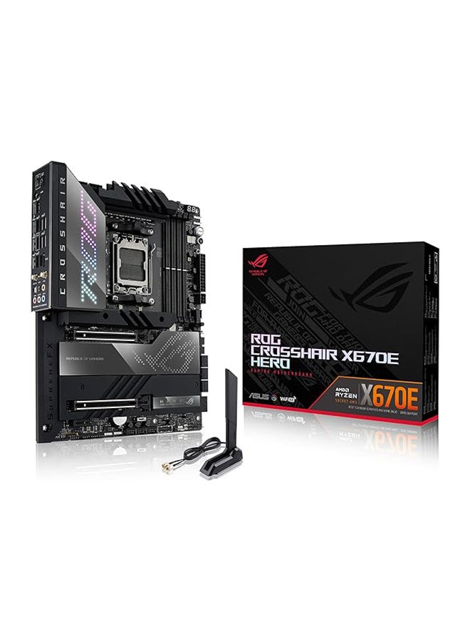 ASUS - ROG Crosshair X670E Hero, WiFi 6E, Socket AM5, LGA 1718, Ryzen 7000 Gaming Motherboard, 18+2 Power Stages,?PCIe 5.0, DDR5, 5xM.2 Slots Black - Image 1