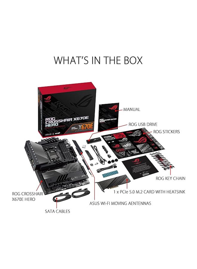 ASUS - ROG Crosshair X670E Hero, WiFi 6E, Socket AM5, LGA 1718, Ryzen 7000 Gaming Motherboard, 18+2 Power Stages,?PCIe 5.0, DDR5, 5xM.2 Slots Black - Image 1