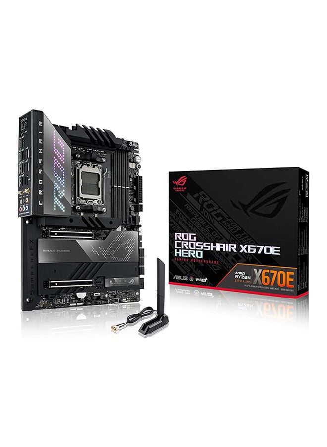 ASUS - ROG Crosshair X670E Hero, WiFi 6E, Socket AM5, LGA 1718, Ryzen 7000 Gaming Motherboard, 18+2 Power Stages,?PCIe 5.0, DDR5, 5xM.2 Slots Black - Image 1