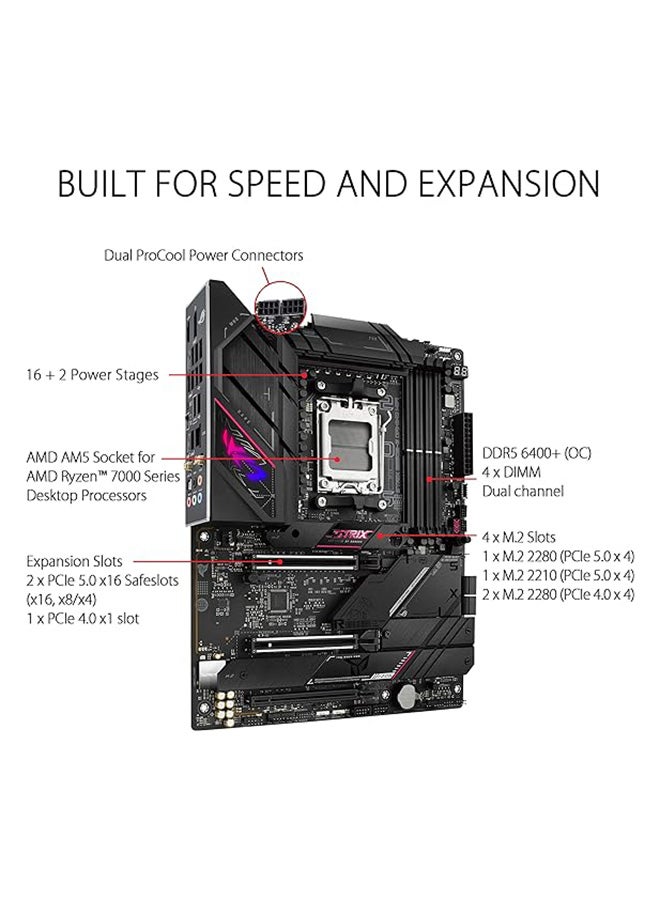 ASUS - Rog Strix B650E-E Gaming Wifi ATX DDR5 Motherboard, AMD Socket AM5, B650 Chipset, 2.5Gb Ethernet, Bluetooth, WiFi 6E 6GHz, Max 128GB 4xDIMM Memory, PCIe 5.0x16, 4xM.2 Slot Black - Image 1
