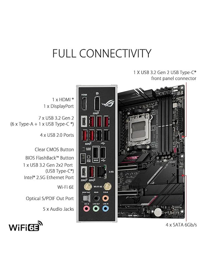 ASUS - Rog Strix B650E-E Gaming Wifi ATX DDR5 Motherboard, AMD Socket AM5, B650 Chipset, 2.5Gb Ethernet, Bluetooth, WiFi 6E 6GHz, Max 128GB 4xDIMM Memory, PCIe 5.0x16, 4xM.2 Slot Black - Image 1
