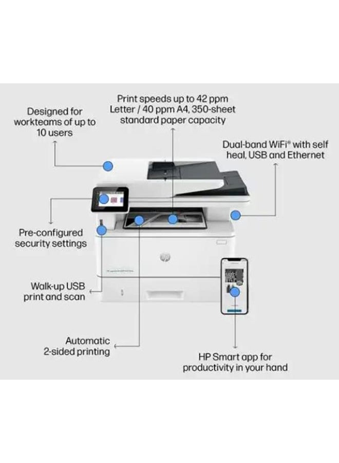 HP - LaserJet Pro MFP 4103dw Printer, 2.7" Color Touchscreen Display, Up to 42ppm Print Speed, Up to 40cpm Copy Speed, 50 Sheets ADF Capacity, 2Z627A White - Image 1