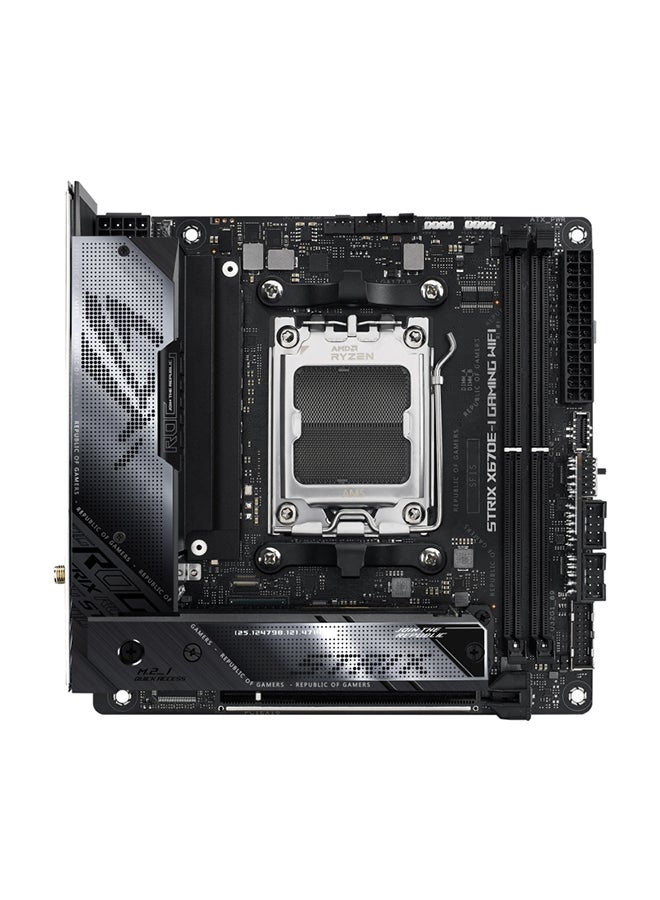 ASUS - Rog Strix X670E-I Gaming Wifi Mini-ITX Motherboard, AMD AM5 Socket, AMD X670 Chipset, 2xDIMM, Max 64GB DDR5, WiFi 6E 6GHz, 2xM.2 Slots,1xPCIe 5x16, 1x HDMI/2xUSB4 | 90MB1B70-M0EAY0 Black - Image 1