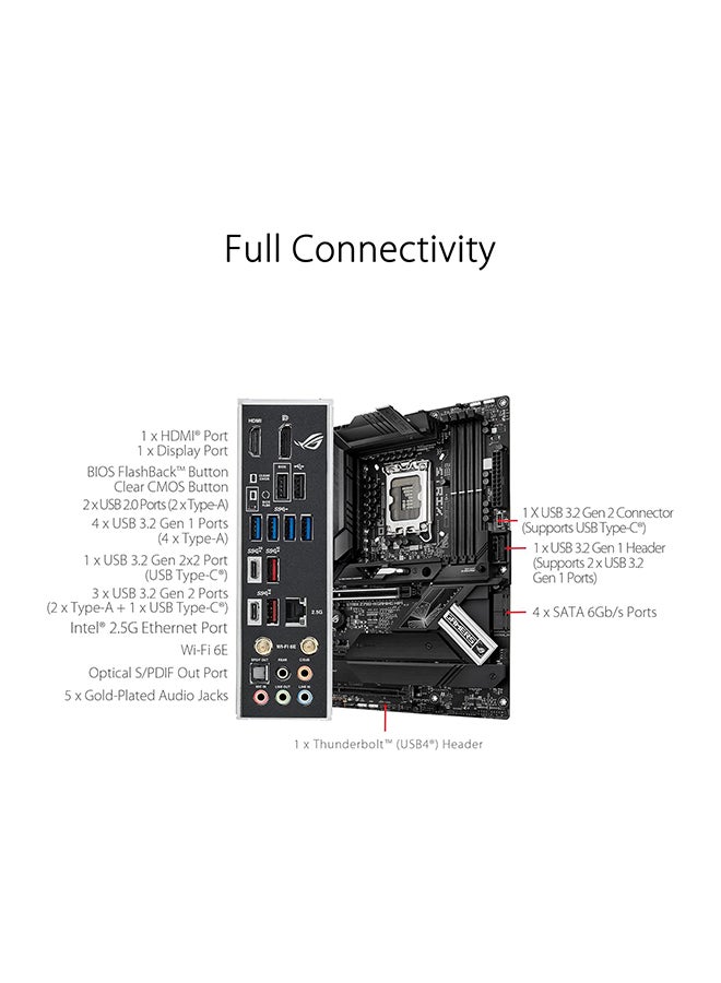 ROG STRIX Z790-H Gaming Wi-Fi LGA 1700 Motherboard, Intel Z790 Chipset, 4x DDR5 DIMM, Up to 192GB Max Memory, Wi-Fi 6E / BT v5.3, 4 x M.2 Slots, 1*HDMI / 1*DP Black