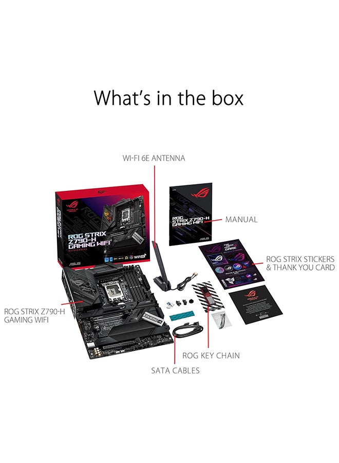 ROG STRIX Z790-H Gaming Wi-Fi LGA 1700 Motherboard, Intel Z790 Chipset, 4x DDR5 DIMM, Up to 192GB Max Memory, Wi-Fi 6E / BT v5.3, 4 x M.2 Slots, 1*HDMI / 1*DP Black