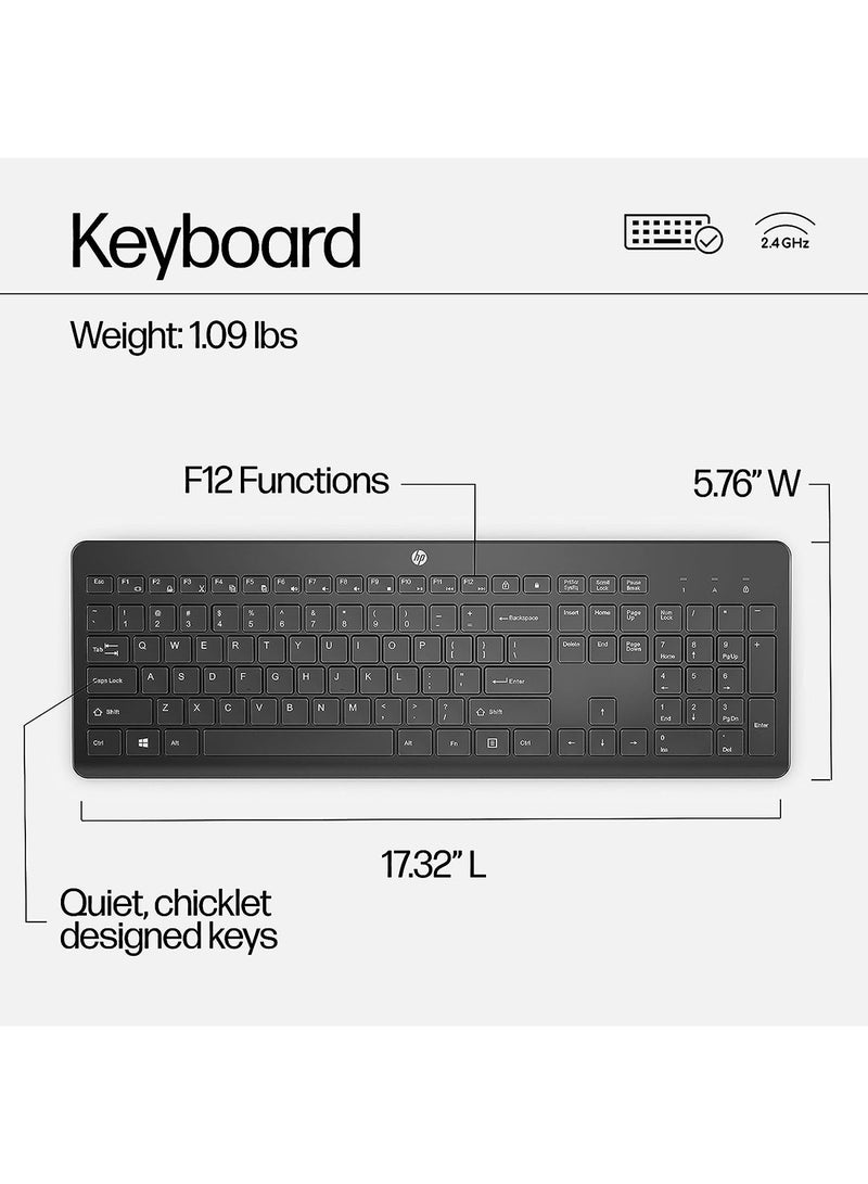230 Wireless Keyboard and Mouse Combo Set, 1600 Dpi, English, 18H24AA Black